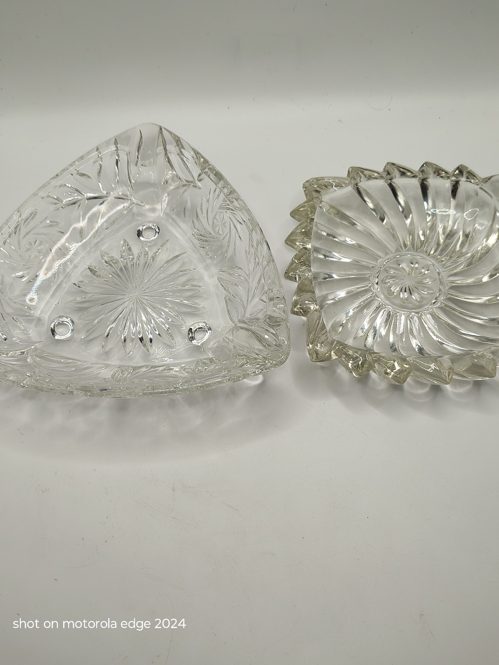Vintage MCM Glass Dish Set - Hazel Atlas Triangle Footed Bowl & Square Swirl